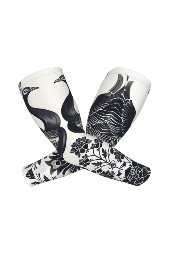 Artistic Black White Peacocks Arm Sleeves for Men and Women - Tattoo Cover Up UPF 50+ Cooling Sports Sleeve for Basketball Golf Football-One Size