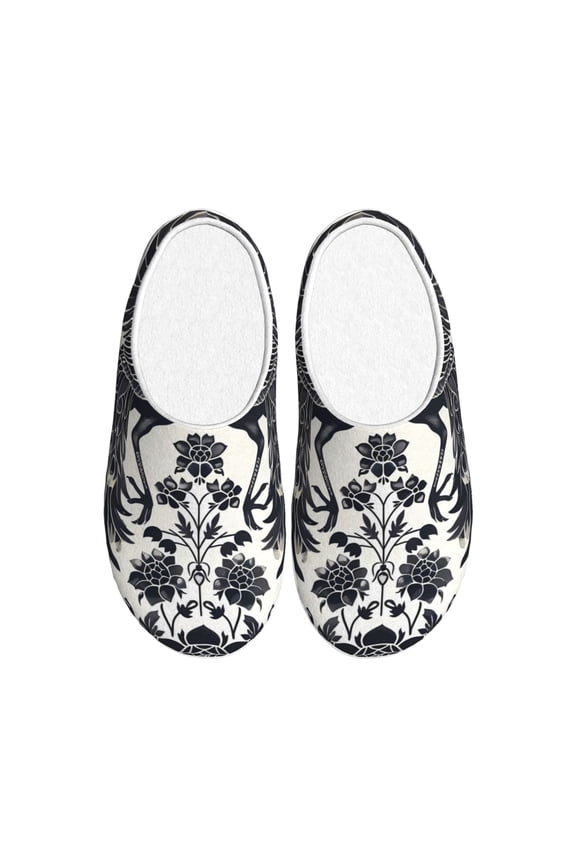 Artistic Black White Peacocks for Women's Lamb-hug Comfy Fleece House Slippers Memory Foam, Slip-on House Shoes Indoor Outdoor-37/38