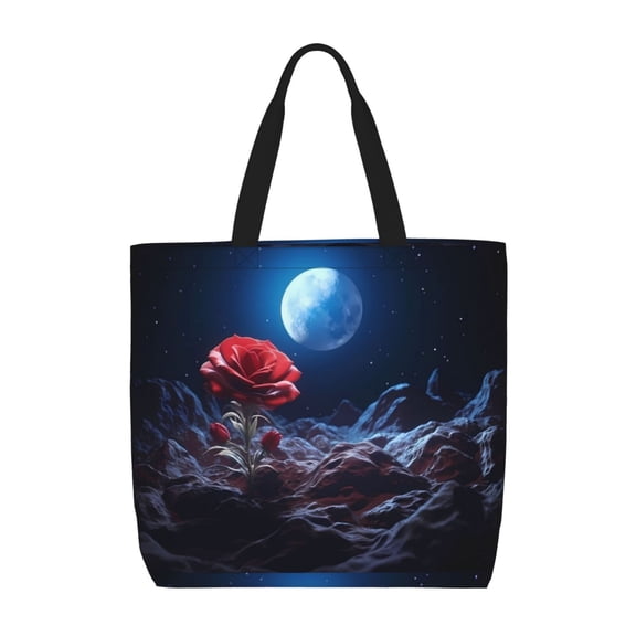 Picia Artistic Moon Rose for Tote Bag for Women with Zipper, Gym Tote with Compartments, Laptop Work Tote Nurse Dance Yoga Bag for Sport, Travel