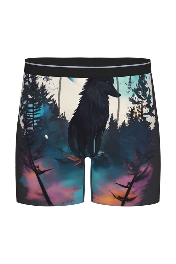 Artistic Moon Valley Wolf Pattern Men's Athletic Long Leg Briefs , Performance Stretch Underwear，Moisture-Wicking
