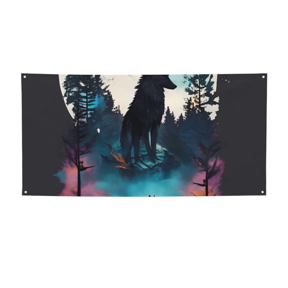 Picia Artistic Moon Valley Wolf Pattern Party Banner, Festive Decoration, Holiday Banner, Celebration Decor, Event Banner, Reusable Party Banner-Small