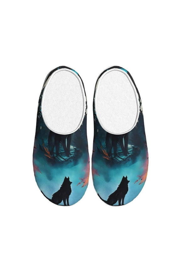 Artistic Moon Valley Wolf for Women's Lamb-hug Comfy Fleece House Slippers Memory Foam, Slip-on House Shoes Indoor Outdoor-46/47