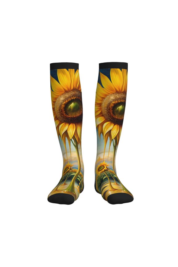 Artistic Oil Painting Sunflower Printed Sports Compression Socks - 15-20mmHg Graduated Compression, High-Performance Soft and Breathable Socks for Men and Women