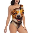 thumbnail image 1 of Picia Artistic Sunflower Corgi Pattern Women's One Piece Swimsuits,One Shoulder Swimwear Asymmetric ,Ruffle Monokinis Bathing Suits,High Waisted Flattering Bathing Suits-Small, 1 of 8