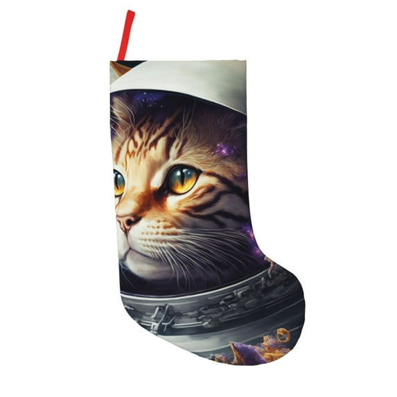 Picia Astronaut Cat for 18in Christmas Stockings, Xmas Stocking for Kids, Holiday and Family Stocking for Fireplace or Party Decoration