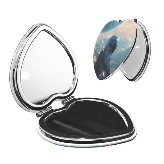 Picia Astronaut Contemplating Planet for Compact Vanity Mirror , Travel Makeup Mirror , Portable Magnifying Cosmetic Mirror for Daily, Work, Business-Heart Shape