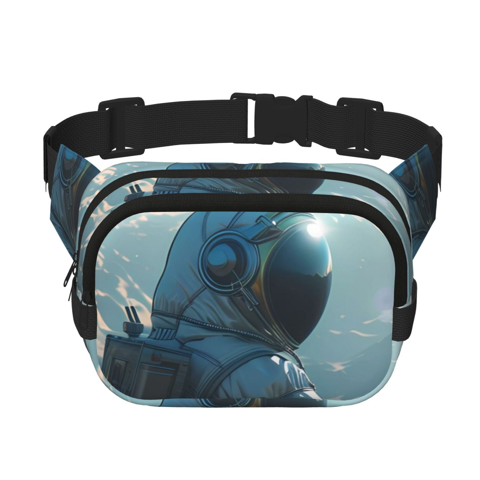 Picia Astronaut Contemplating Planet Print Square Double-Layer Waist Bag Mini Adjustable Waist Belt Bag Exercise Running Travel Hiking