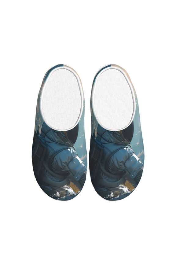 Astronaut Contemplating Planet for Women's Lamb-hug Comfy Fleece House Slippers Memory Foam, Slip-on House Shoes Indoor Outdoor-39/40