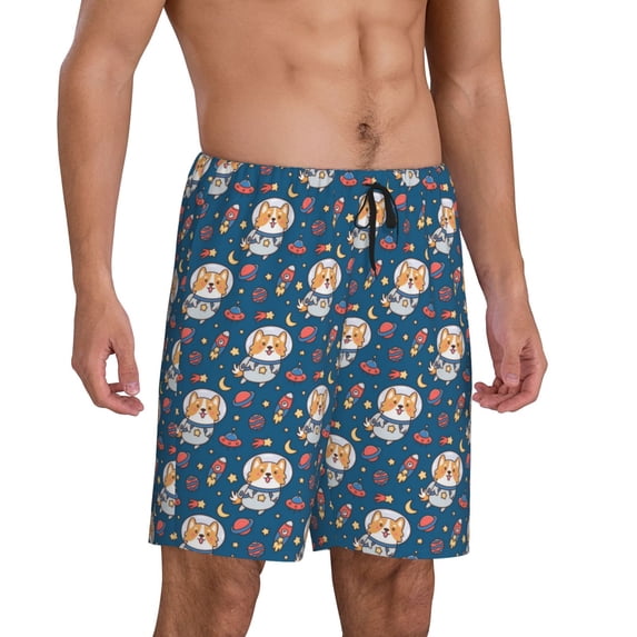 Picia Astronaut Corgi Dog Pajama Shorts for Men, Men's Pajama Bottoms, Sleepwear,Short Pajama Pants-Small