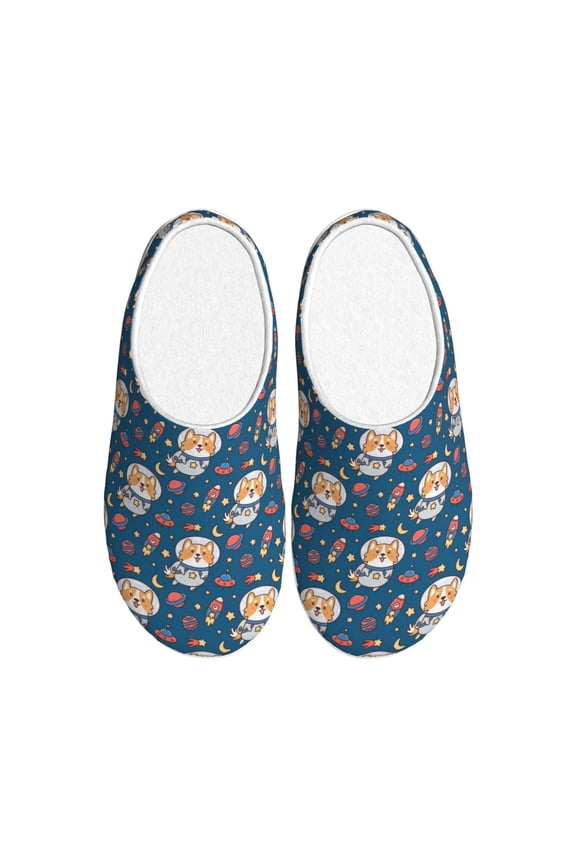Astronaut Corgi Dog for Women's Lamb-hug Comfy Fleece House Slippers Memory Foam, Slip-on House Shoes Indoor Outdoor-35/36