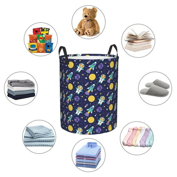 Picia Astronaut Corgi Large Laundry Basket, Waterproof, Freestanding Laundry Hamper, Collapsible Tall Clothes Hamper with Extended Handles-