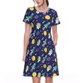 thumbnail image 1 of Picia Astronaut Corgi Pattern Women's Short Sleeve Summer Dress Pleated Loose Swing Knee Length Short Sleeve Swing Dresses, 1 of 6