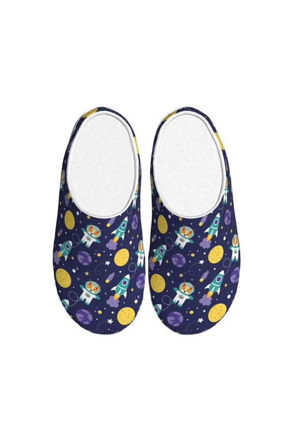 Astronaut Corgi for Women's Lamb-hug Comfy Fleece House Slippers Memory Foam, Slip-on House Shoes Indoor Outdoor-35/36