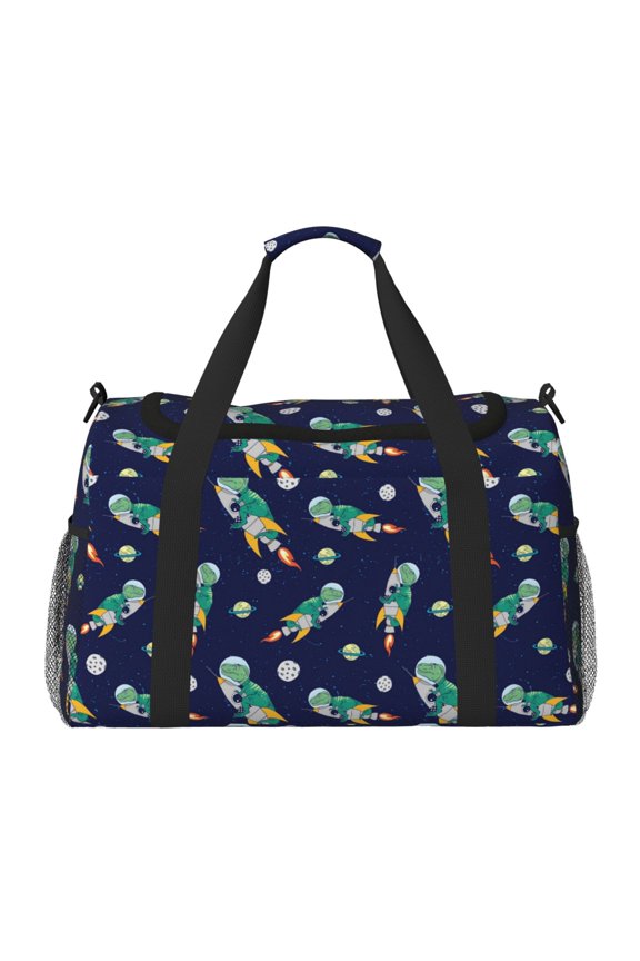 Astronaut Dinosaur Print Travel Duffle Bag,Weekender Bags for Women with Shoe Compartment, Gym Duffel Bag with Wet Pocket, Hospital Bags for Labor and Delivery