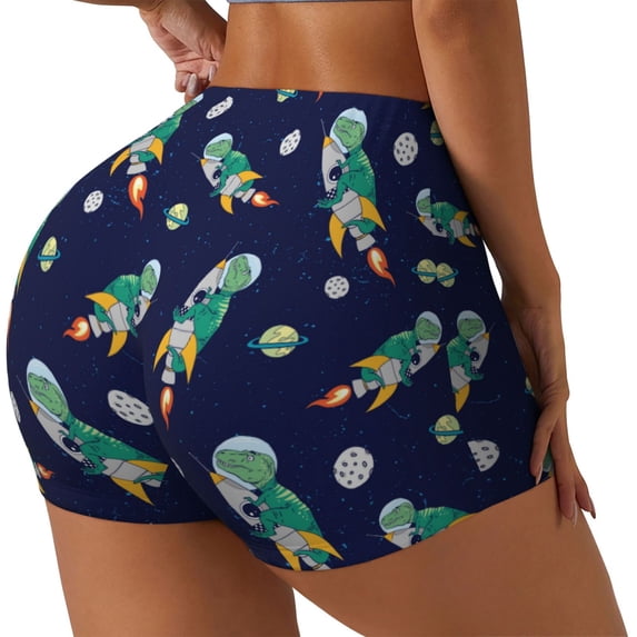 Picia Astronaut Dinosaur Printed Workout Shorts for Women Seamless Scrunch Butt Lifting High Waisted Yoga Gym Booty Running Moisture-wicking Short Pants-Medium