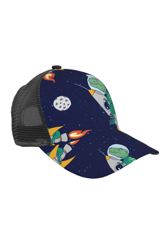 Astronaut Dinosaur and Space Pattern Trucker Hat,Baseball Cap,Sun Protection Cap,Stylish Headwear,Leisure Cap,Outdoor Sports Cap