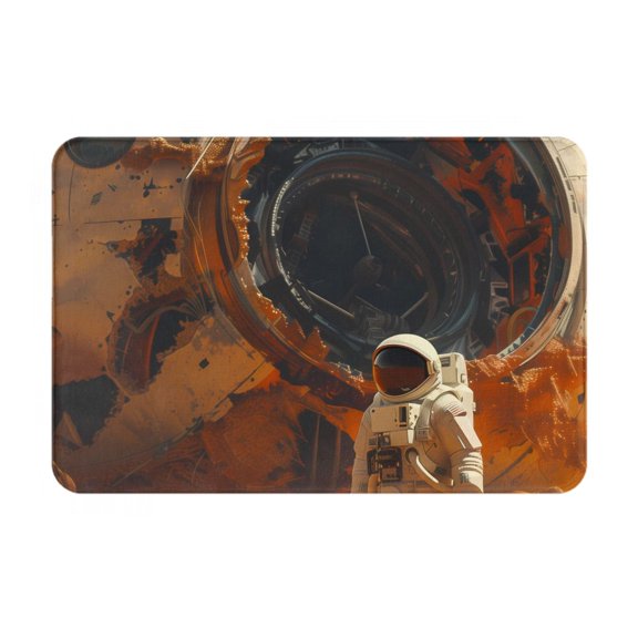 Picia Astronaut Exploring Mars Pattern Flannel Doormat  16x24 Inch Non-Slip Indoor Mat, Absorbent & Quick-Dry Rug for Entryway, Bathroom, Kitchen, and Bedroom, Machine Washable