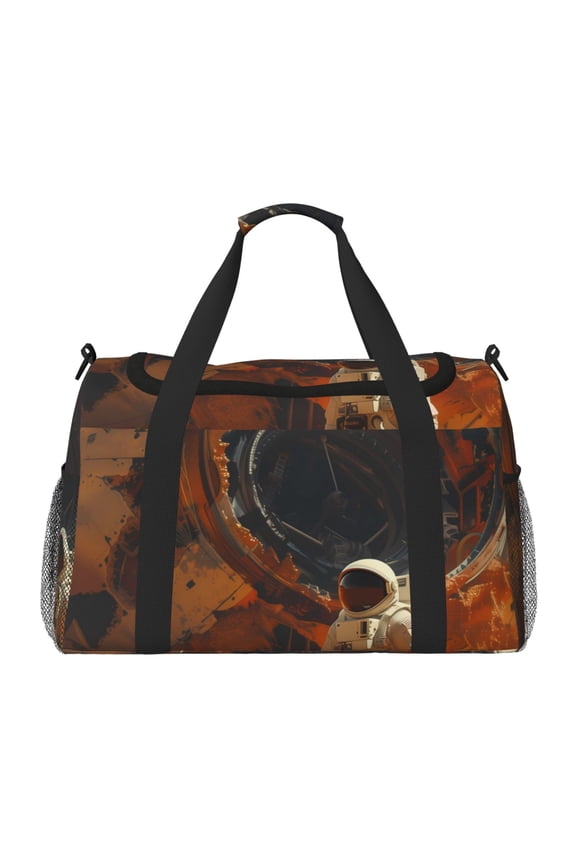 Astronaut Exploring Mars Print Travel Duffle Bag,Weekender Bags for Women with Shoe Compartment, Gym Duffel Bag with Wet Pocket, Hospital Bags for Labor and Delivery
