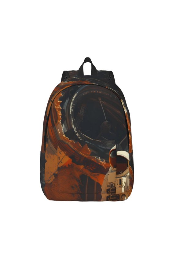 Astronaut Exploring Mars Printed Canvas Daypack - Stylish and Durable Vintage Compact Backpack - Class, Work, Travel, or Laptop Bookbag,Organized Compartments-Small