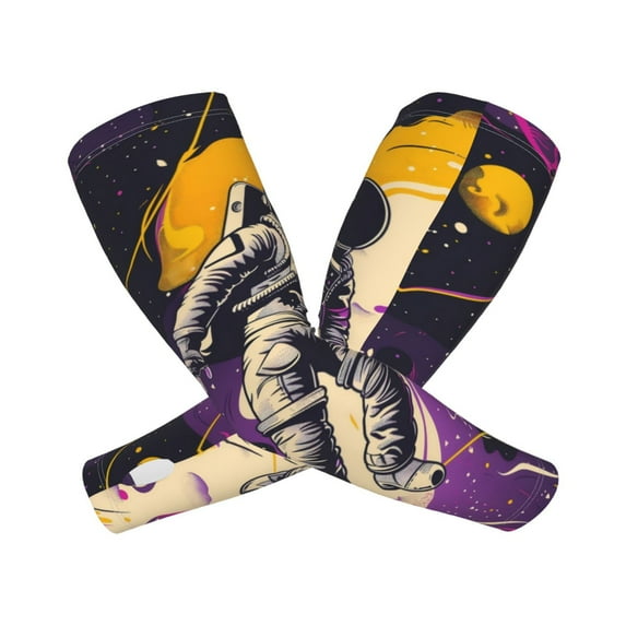Picia Astronaut Floating purple Space Arm Sleeves for Men and Women - Tattoo Cover Up UPF 50+ Cooling Sports Sleeve for Basketball Golf Football-One Size