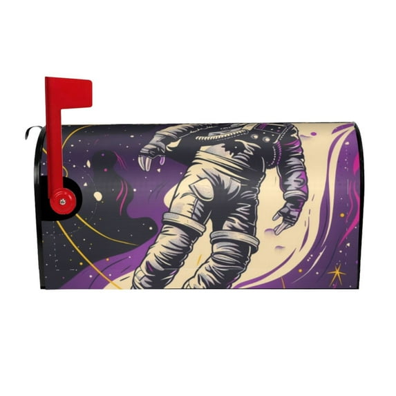 Picia Astronaut Floating purple Space Magnetic Mailbox Cover Standard Size-21x18 in