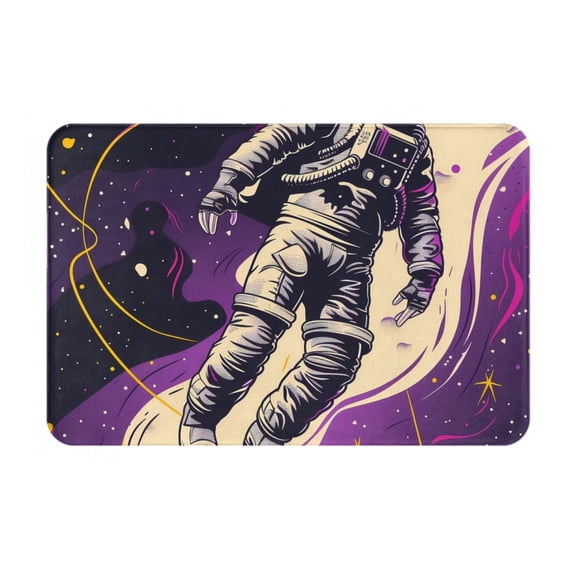 Picia Astronaut Floating purple Space Pattern Flannel Doormat 16x24 Inch Non-Slip Indoor Mat, Absorbent & Quick-Dry Rug for Entryway, Bathroom, Kitchen, and Bedroom, Machine Washable