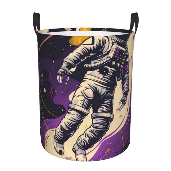 Picia Astronaut Floating purple Space Pattern Large Laundry Basket, Waterproof, Freestanding Laundry Hamper, Collapsible Tall Clothes Hamper with Extended Handles-Small