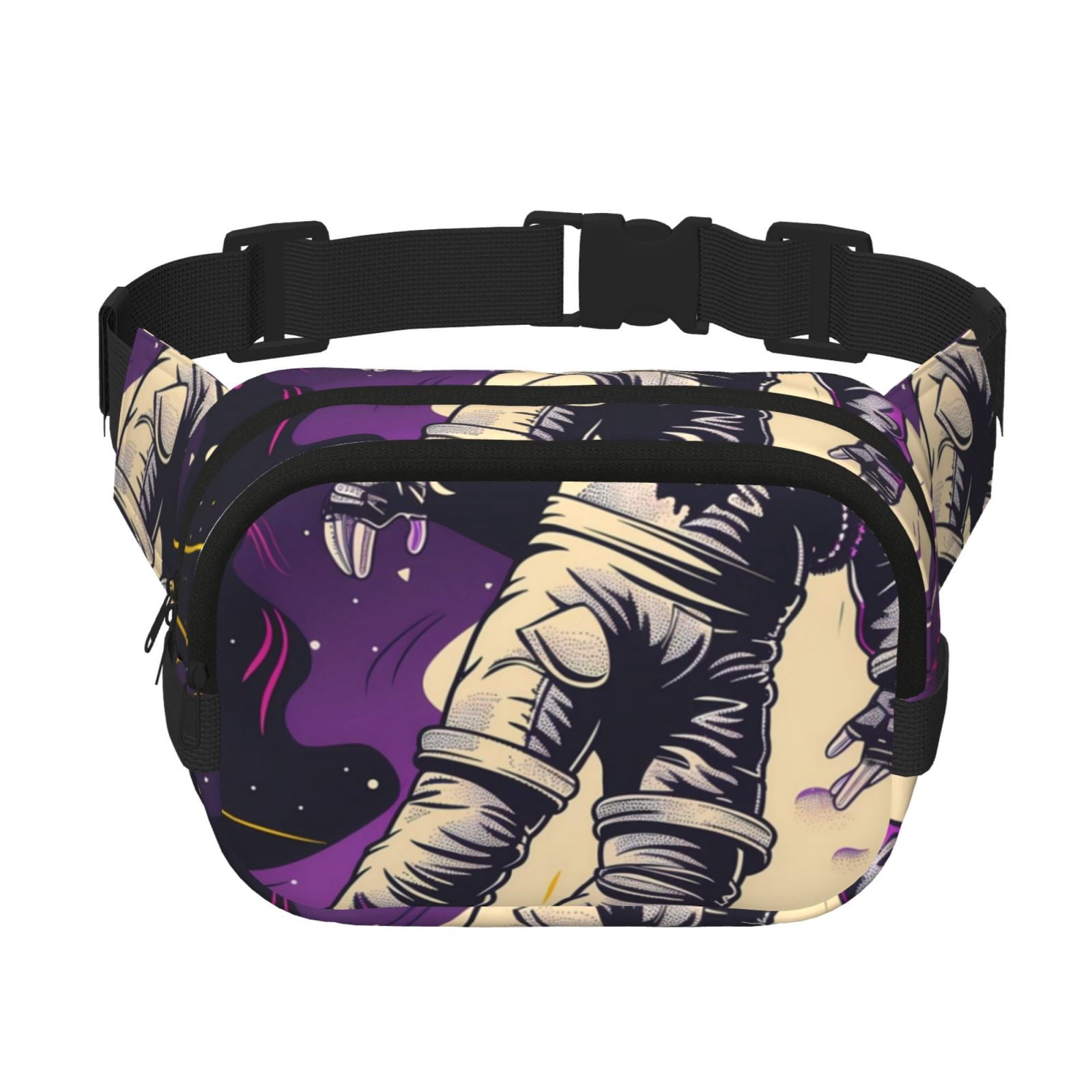 Picia Astronaut Floating purple Space Print Square Double-Layer Waist Bag Mini Adjustable Waist Belt Bag Exercise Running Travel Hiking