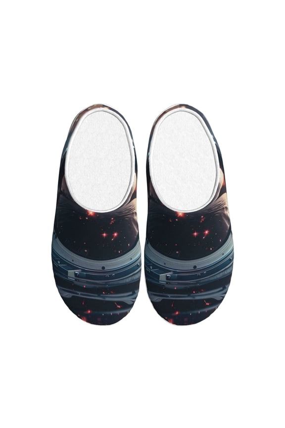 Astronaut Helmet Reflections for Women's Lamb-hug Comfy Fleece House Slippers Memory Foam, Slip-on House Shoes Indoor Outdoor-42/43