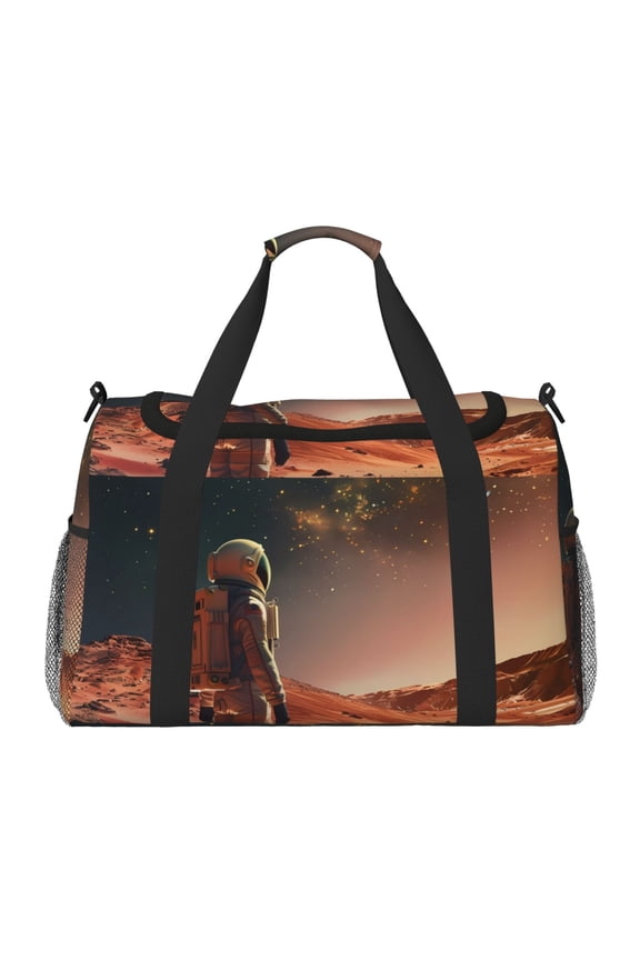Astronaut On Mars A Print Travel Duffle Bag,Weekender Bags for Women with Shoe Compartment, Gym Duffel Bag with Wet Pocket, Hospital Bags for Labor and Delivery