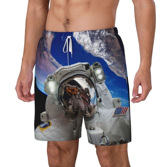 Picia Astronaut in Outer Space pattern Mens Swim Trunks with Compression Liner Stretch Beach Shorts Quick Dry with Zipper Pockets No-Chafing Board Shorts-XX-Large