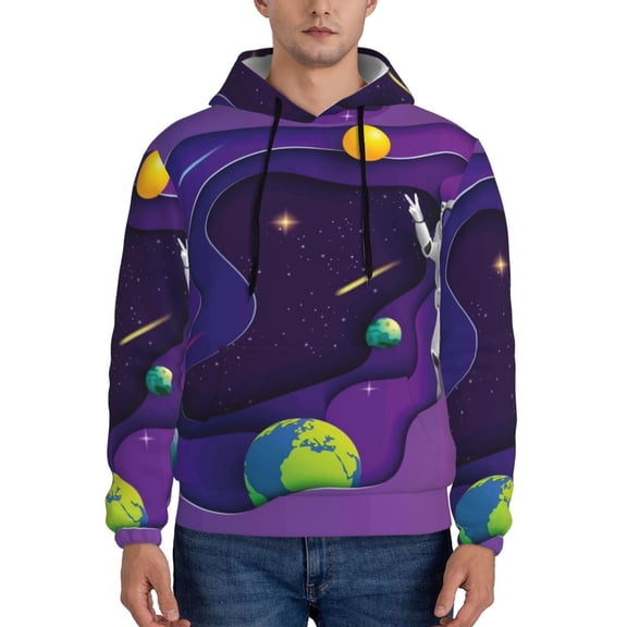 Picia Astronaut Pattern Casual Men's Hoodie - Lightweight Hooded Sweatshirt with Kangaroo Pocket, Comfortable Pullover for Everyday, Travel-Medium