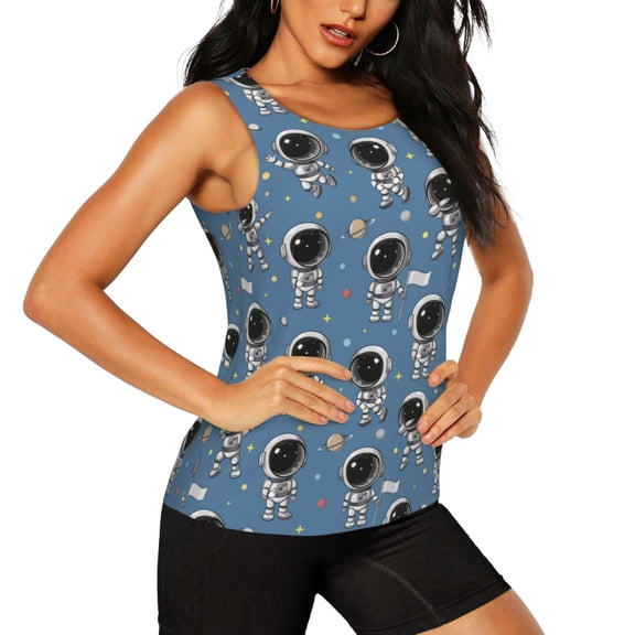 Picia Astronaut Pattern Women's Workout Tank Top,Breathable Activewear,Slim Fit Athletic Top,Versatile Workout Moisture-wicking top-Medium