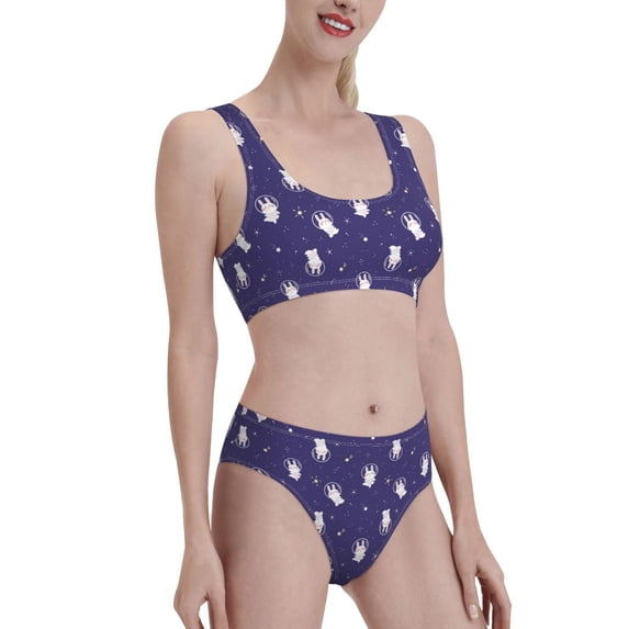 Picia Astronaut Rabbit Women's High Waisted Bikini Scoop Neck Swimsuit Two Pieces Bathing Suit-Medium