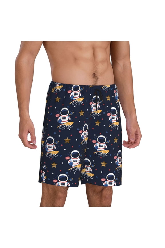 Astronaut Surfing Pajama Shorts for Men, Men's Pajama Bottoms, Sleepwear,Short Pajama Pants-Large