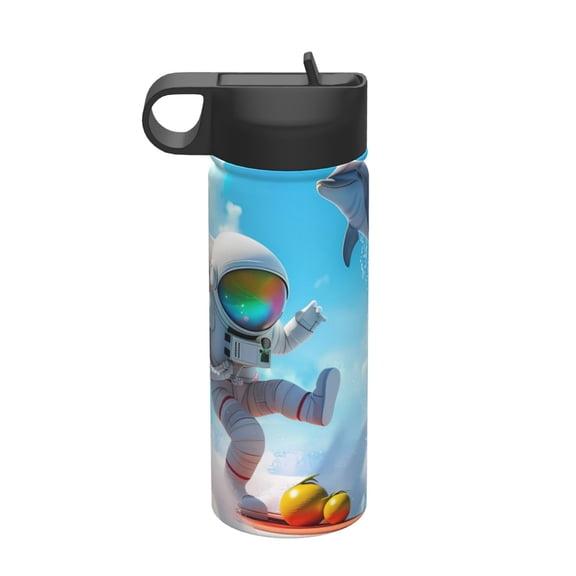 Picia Astronaut Tropical Dolphin Pattern 18oz Sports Insulated Kettle With Straw Insulated Water Bottle For Running Hiking Cycling Climbing Men'S Woman Insulated Water Bottle