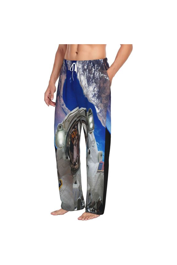 Astronaut in Outer Space Mens Soft Woven Cotton Elastic Waistband Sleep Pajama Pant Lounge Sleep Pant With Pockets And Drawstring-Medium