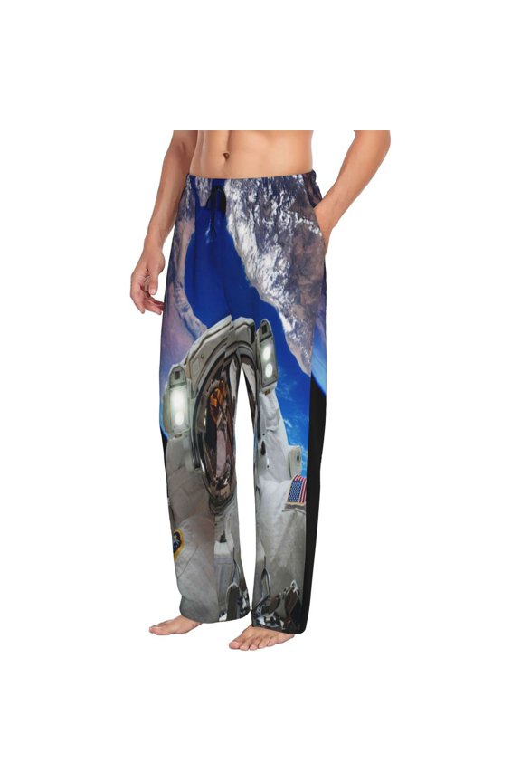 Astronaut in Outer Space Mens Soft Woven Cotton Elastic Waistband Sleep Pajama Pant Lounge Sleep Pant With Pockets And Drawstring-Medium