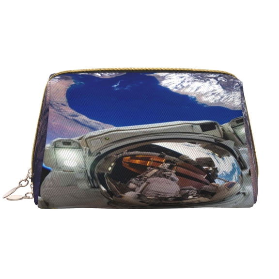 Picia Astronaut in Outer Space Print Leather Makeup Bag Make Up Bag Travel Toiletry Bag for Her Girlfriend Teacher Teen Girl Gifts