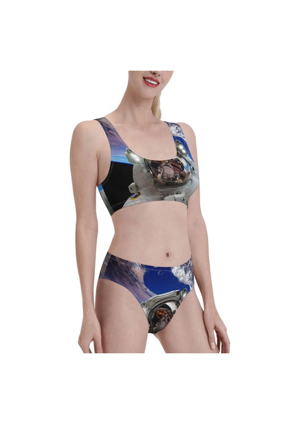 Astronaut in Outer Space Women's High Waisted Bikini Scoop Neck Swimsuit Two Pieces Bathing Suit-X-Large