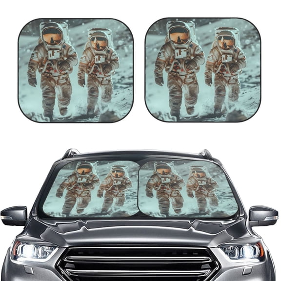 Picia Astronauts On Lunar Mission 2 Piece Car Windshield Sun Shade Foldable | Foldable Sun Shield for Front Window Blocks UV Rays and Keeps Your Vehicle Cool-Medium