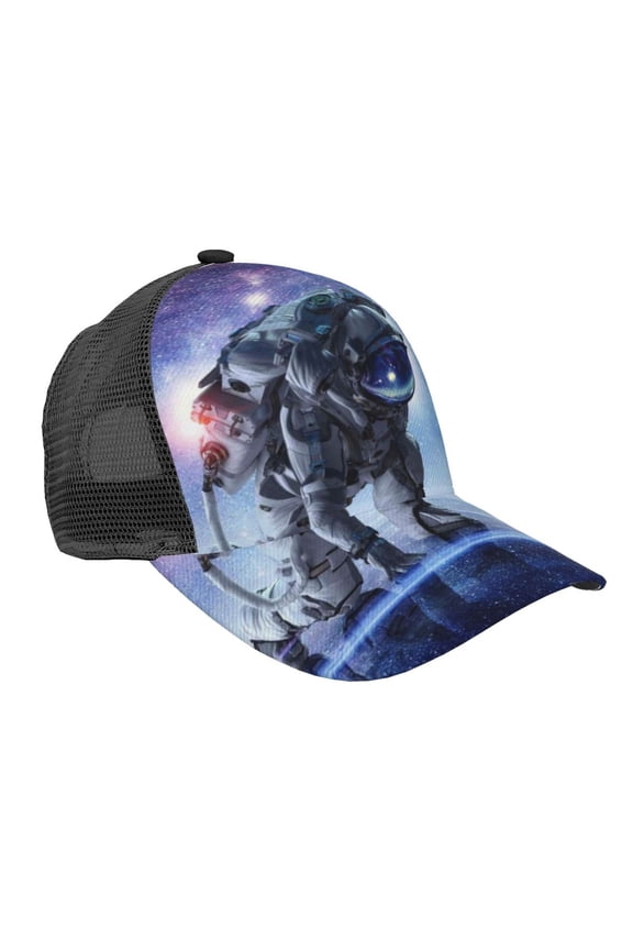 Astronauts Start Running Pattern Trucker Hat,Baseball Cap,Sun Protection Cap,Stylish Headwear,Leisure Cap,Outdoor Sports Cap