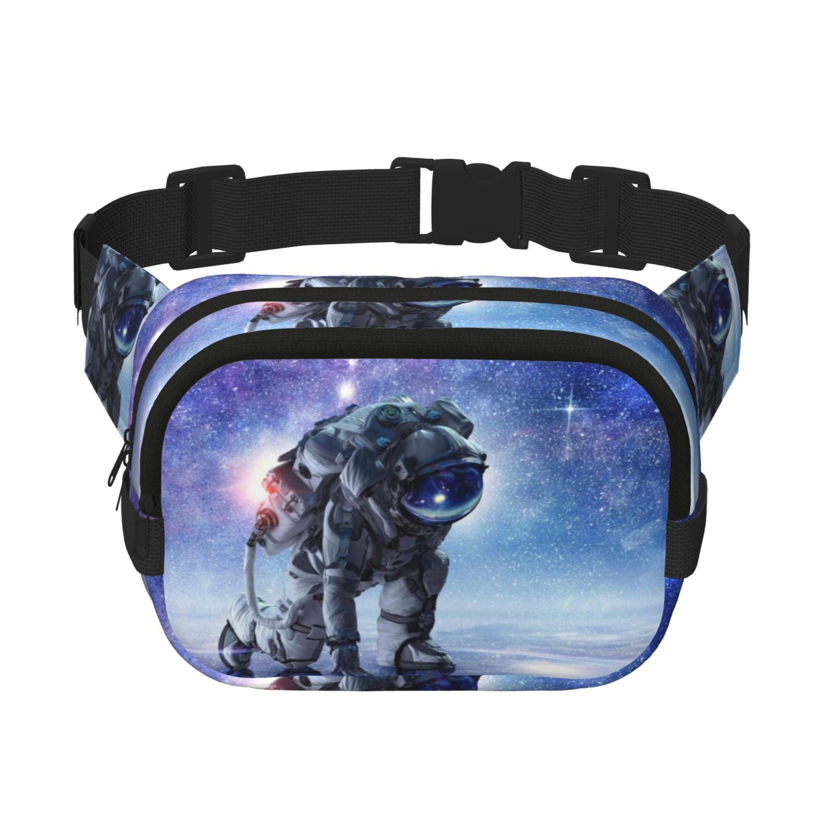 Picia Astronauts Start Running Print Square Double-Layer Waist Bag Mini Adjustable Waist Belt Bag Exercise Running Travel Hiking
