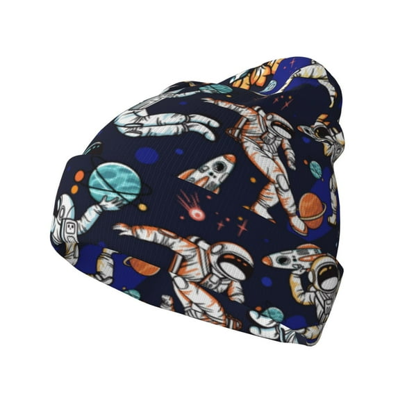 Picia Astronauts in sport Pattern Knitted Beanie Hat for Men and Women , Unisex Winter Warm Stretchy Knit Cap Thick Fisherman Beanies Cuffed Plain Skull Caps