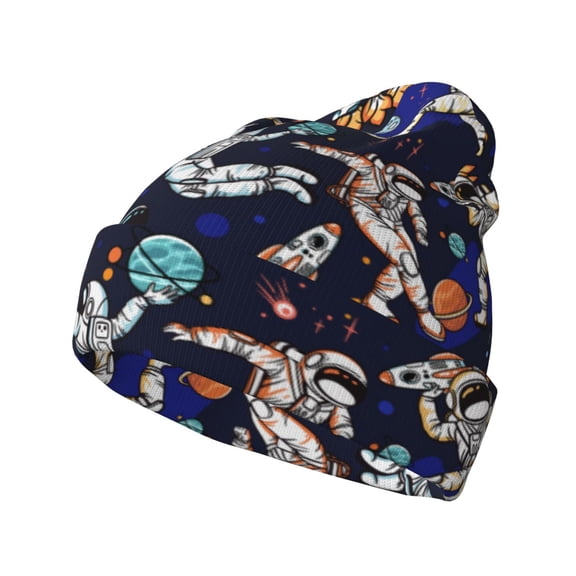 Picia Astronauts in sport Pattern Knitted Beanie Hat for Men and Women , Unisex Winter Warm Stretchy Knit Cap Thick Fisherman Beanies Cuffed Plain Skull Caps