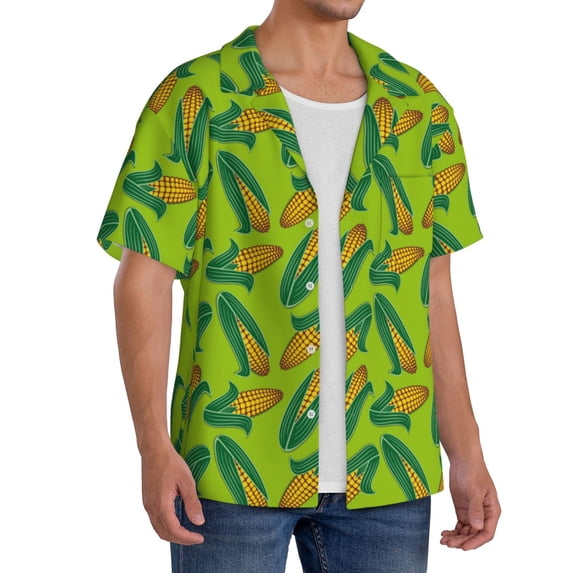 Picia Autumn Corn Men's Linen Shirts Short Sleeve Cuban Beach Shirts Casual Shirts Button Down Shirt for Men Beach Summer Wedding Shirt-XX-Large