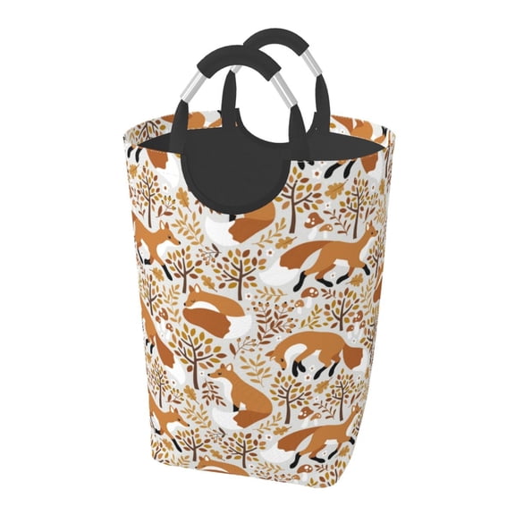 Picia Autumn Fox with Brown Plants Laundry Basket With Handles Laundry Hamper Toys Storage Organizer Foldable Bucket Washing Bin Dirty Clothes Bag For Home Bathroom Bedroom Dorm