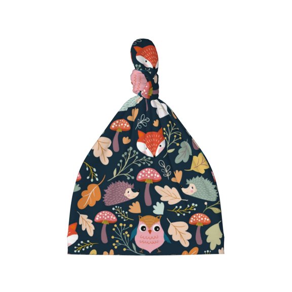 Picia Autumn Fox Owl Printed Preemie Hats for Baby Girls Cotton Premature Knot Hats Newborn Hospital Cap Warm Knot Beanie Nicu for Preemie Girls and Boys
