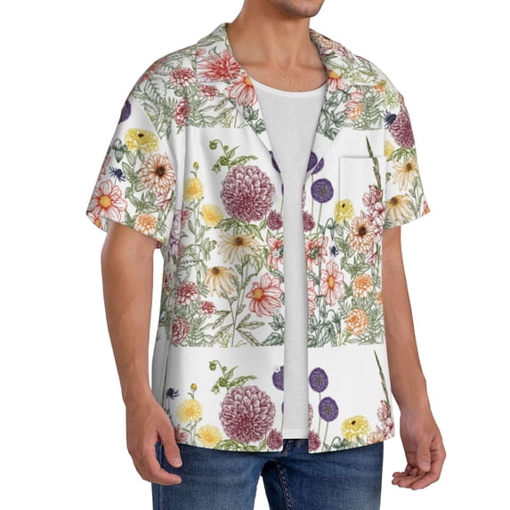 Picia Autumn Garden Men's Linen Shirts Short Sleeve Cuban Beach Shirts Casual Shirts Button Down Shirt for Men Beach Summer Wedding Shirt-X-Large