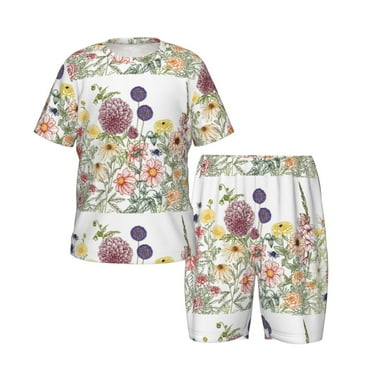 Picia Autumn Garden Printed Boys' Kids-PJ Snug Fit Cotton Short Sleeve Top and Shorts 2 Piece Pajama Set-Small